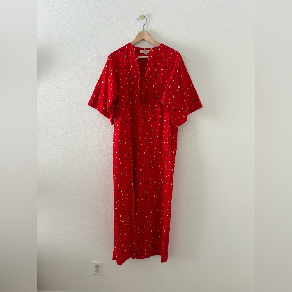 Vintage Red with Polka Dots Maxi Dress with Front Zipper